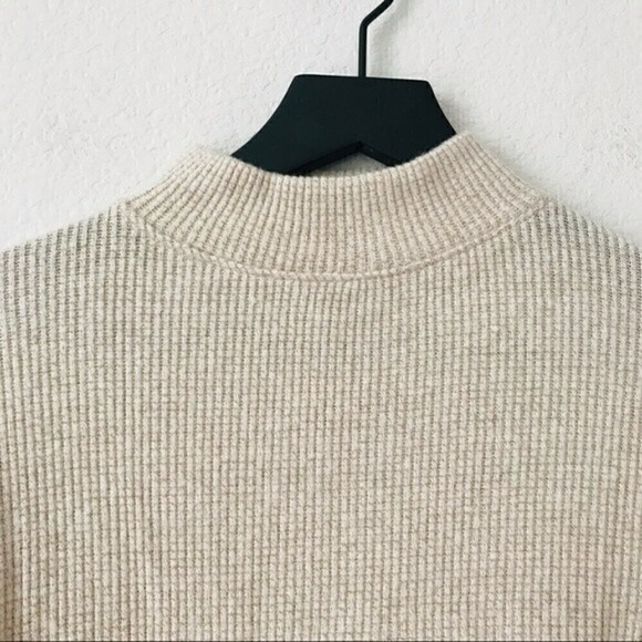 New! Ribbed Waffle Knit Balloon Sleeve Mockneck Sweater Top - Picture 7 of 10